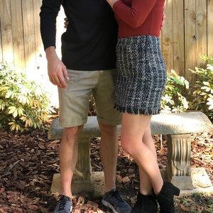 Black and White High Waisted Tweed Skirt